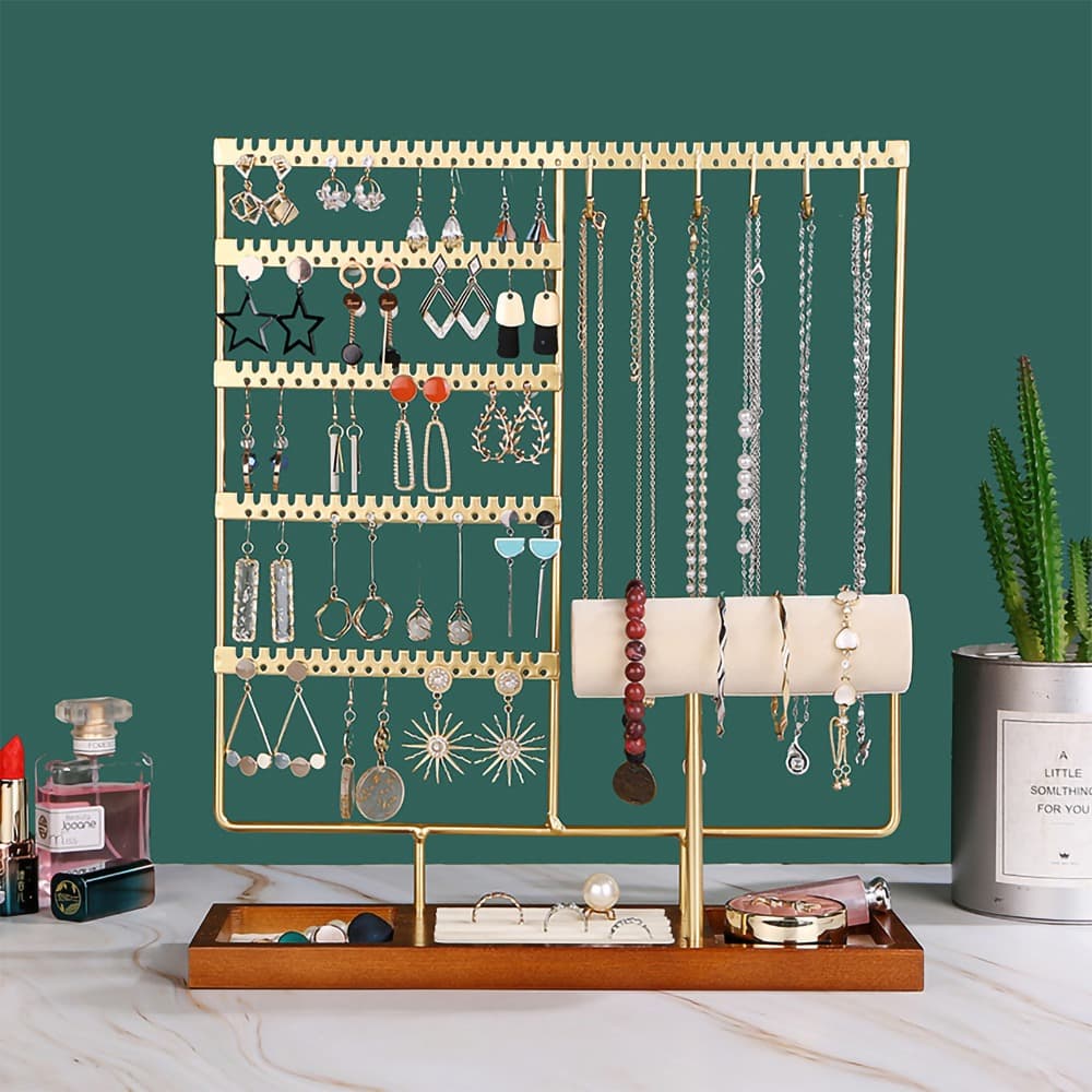 1-Piece 5-Tier Jewelry Organizer With 108 Earring Holes, Necklace Rack & Ring/Bracelet Holders - Desktop Storage Stand For Home, Jewelry Organizer, Multi-Tier System, Compact Design, Jewelry Towers