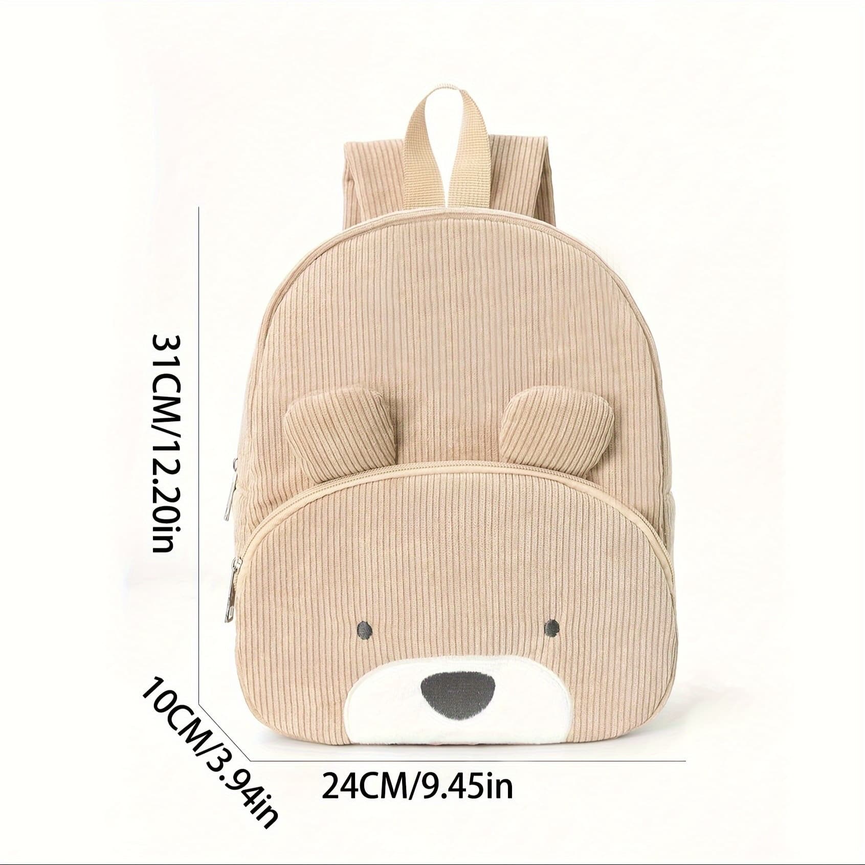 Cute Teddy Bear Backpack, Corduroy, Elementary School Backpack, Fashionable Casual Backpack, Cartoon Plush Bag-0936 Khaki Dog