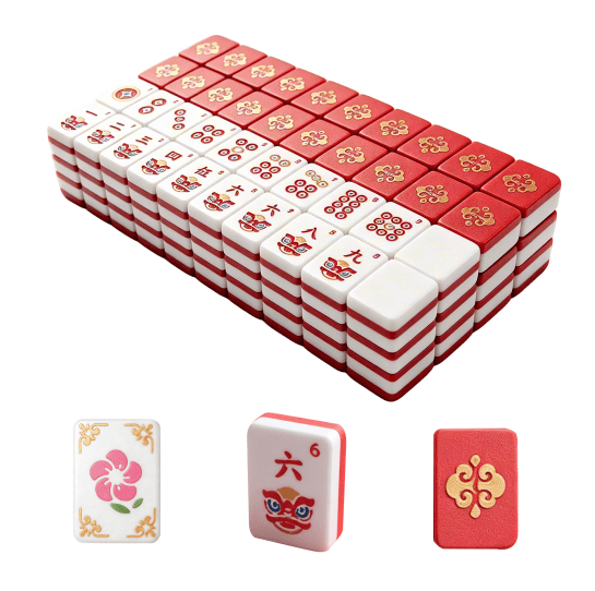 160PCS Floating American Mahjong Set, 3D Printed Red Mahjong Tiles With Arabic Numbers, Jokers, Flowers, Winds & 4 Dice For Game Night