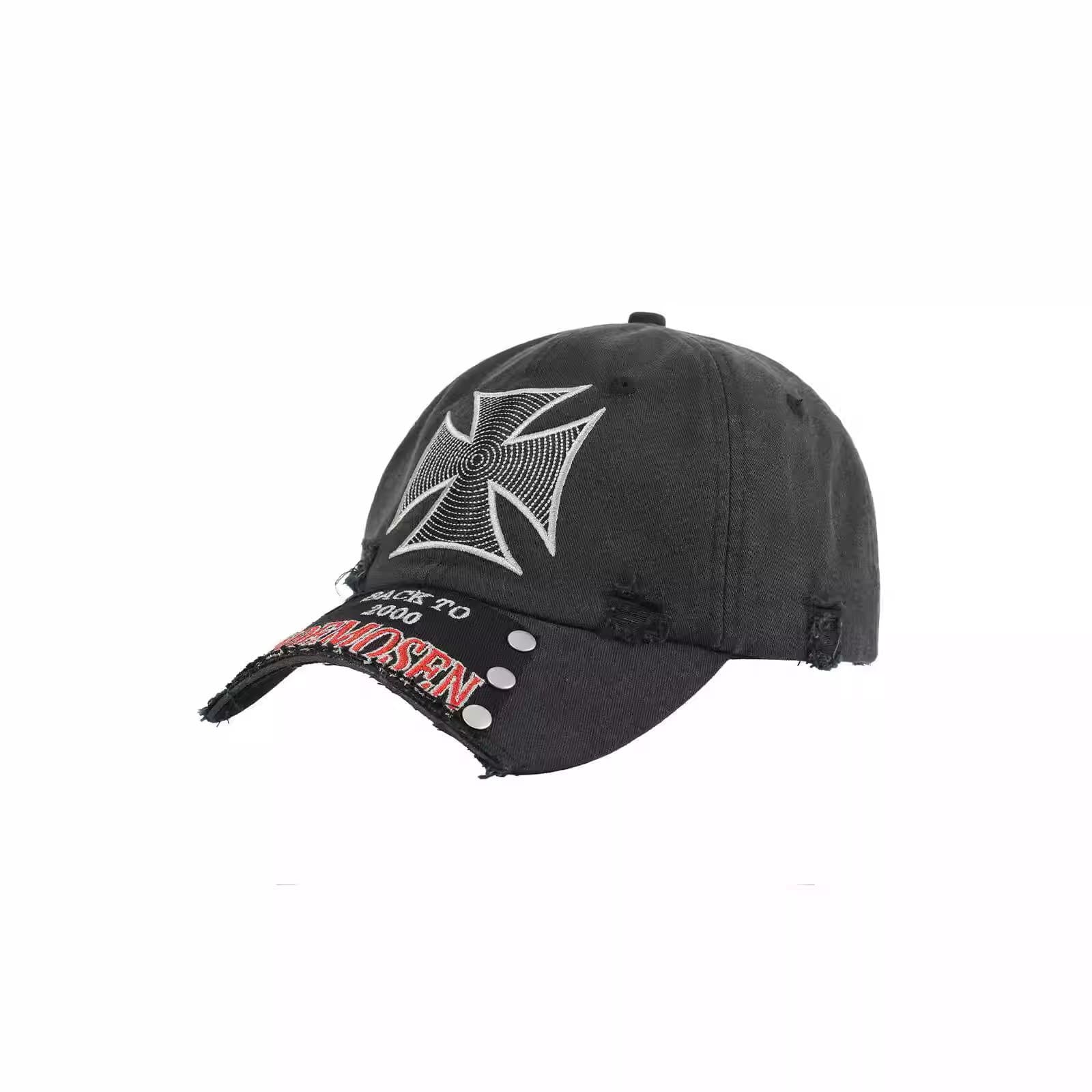 American-style Street-style Perforated Letter Patch Rivet Baseball Cap With Washed-out Distressed Retro Trend Soft Top Baseball Cap
