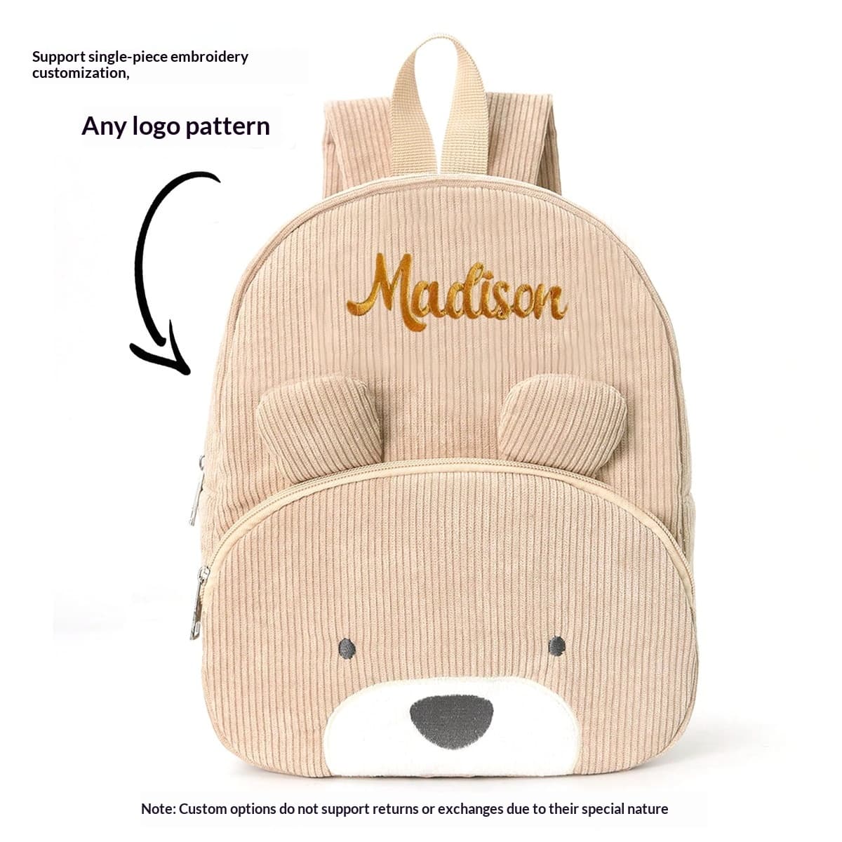Cute Teddy Bear Backpack, Corduroy, Elementary School Backpack, Fashionable Casual Backpack, Cartoon Plush Bag-0936 P Ink Bear