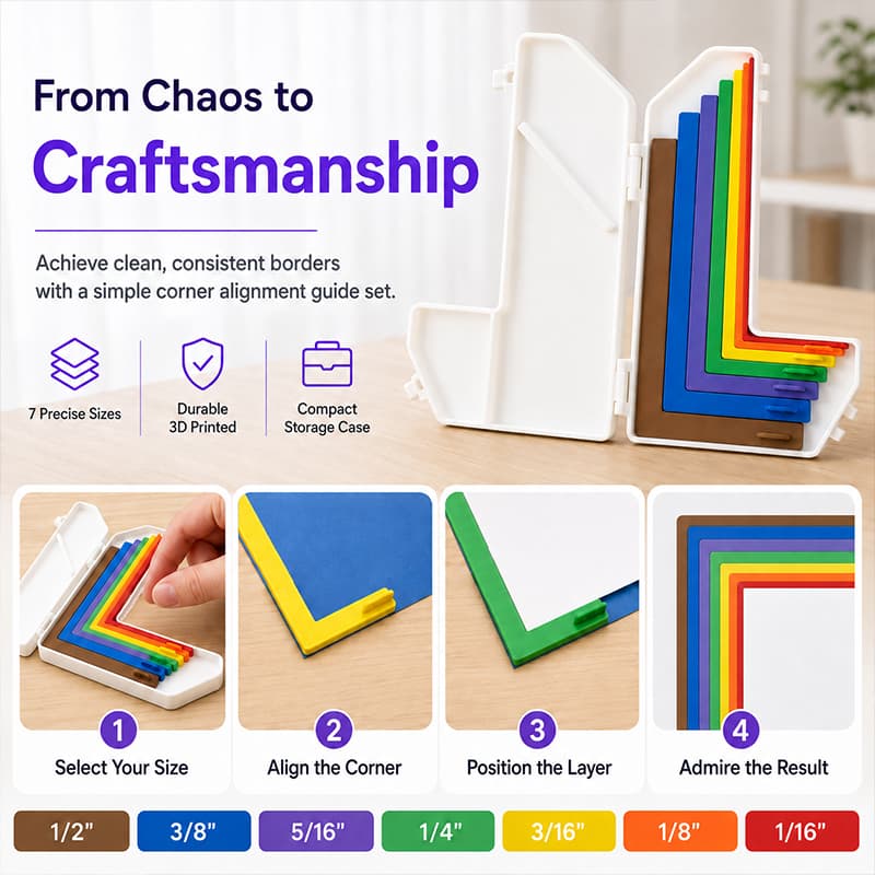 7PCS Paper Craft Corner Alignment Guide Set With Storage Case For Card Making Scrapbooking And Layering Projects