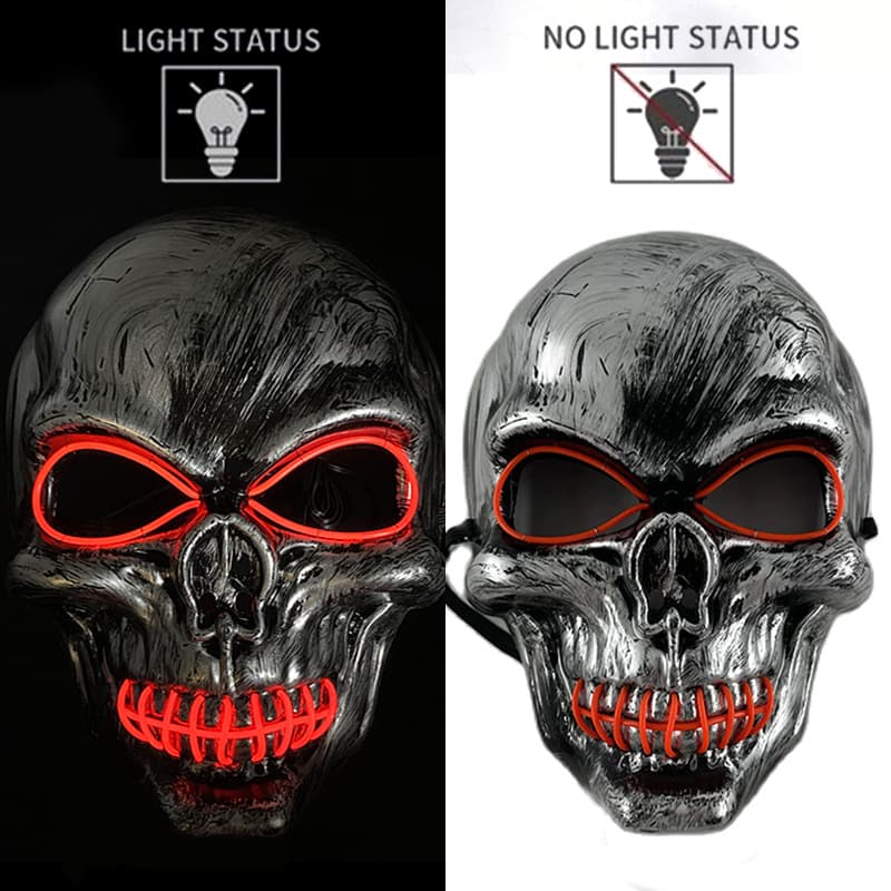 LED Lit Mask With Sewn Up Mouth Glowing Skull Decoration