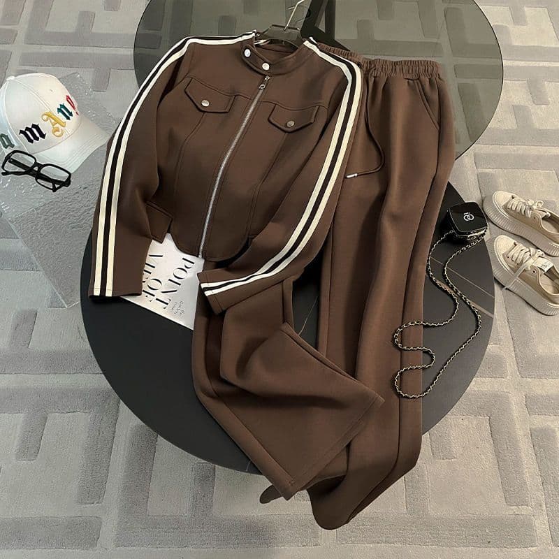 Two-piece Set Featuring A High-end, Casual Sporty High-waist Wide-leg Pants