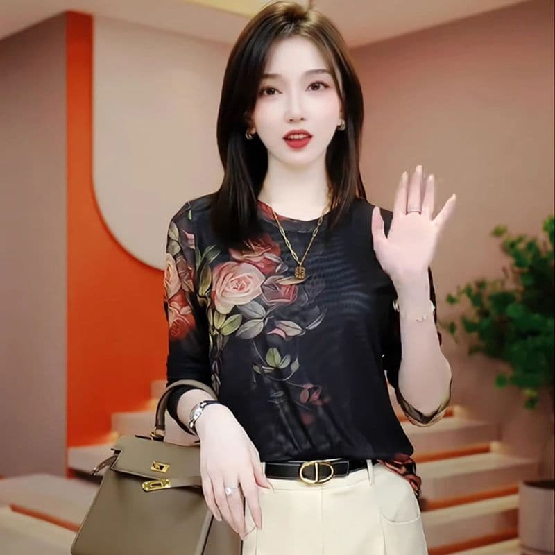 New Printed Bottoming Shirt Beautiful Lace Top