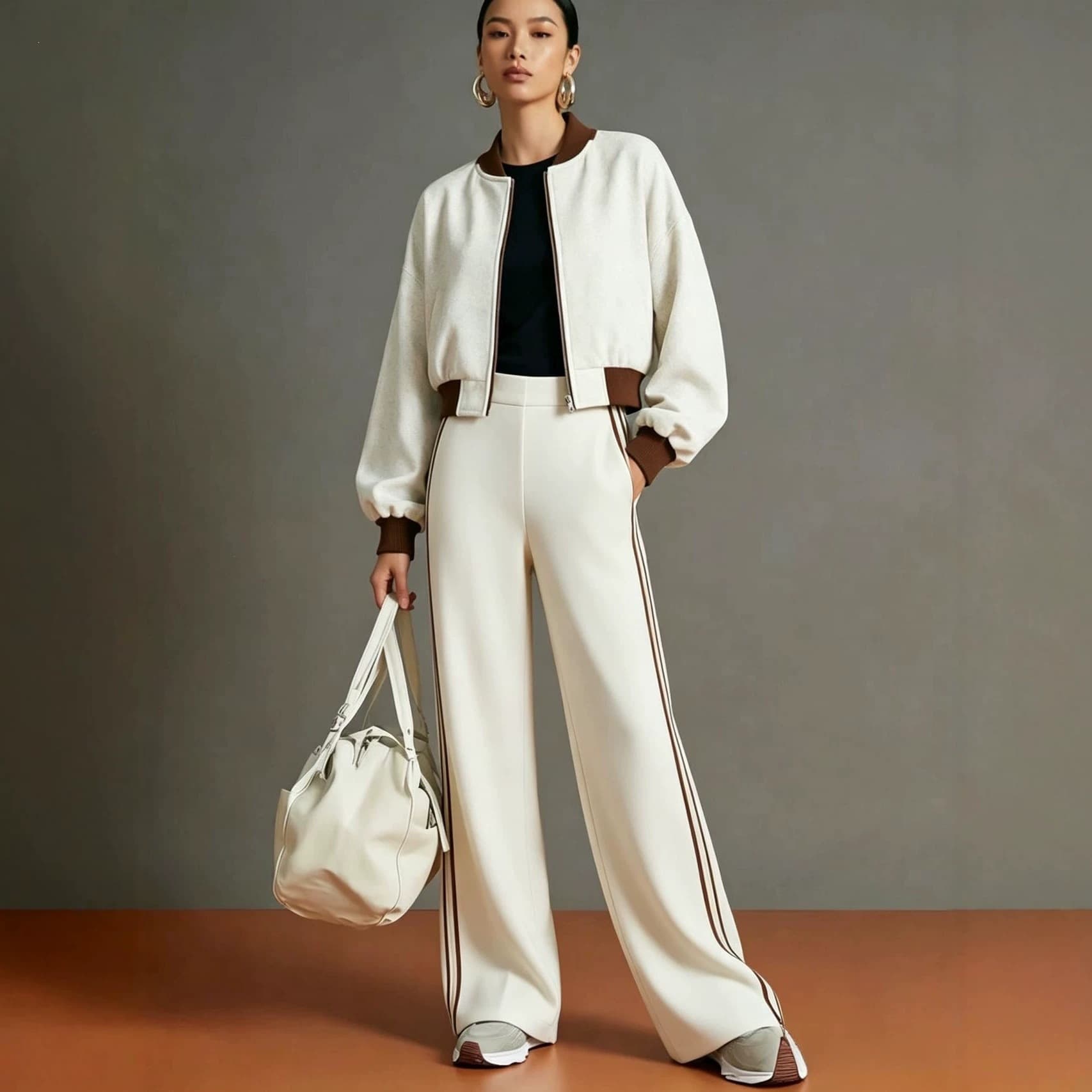 Womens Casual Two-piece Set Zip-up Jacket And Pants