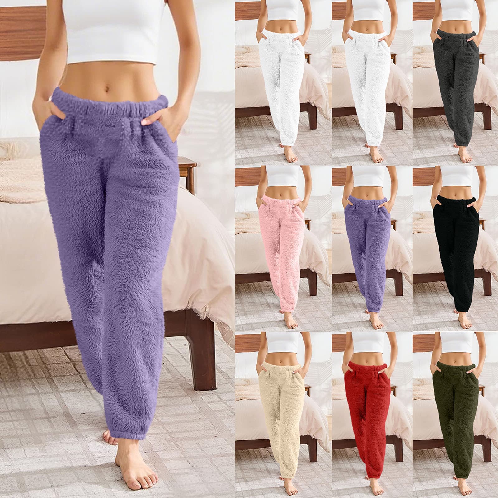 Solid-color Brushed Trendy Casual Pants With Pockets