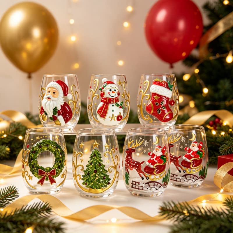 3D Patterned Painted Christmas-themed Glass Mug