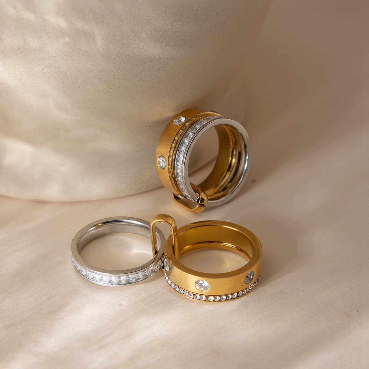 Rhinestone Multi-ring Twin Light Luxury Ring For Women