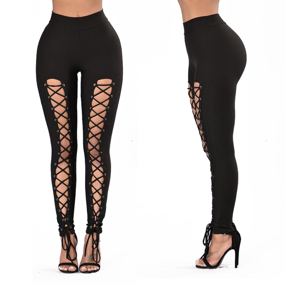 Solid-color Double-breasted Chicken-eye Strap Slim-fit Leggings