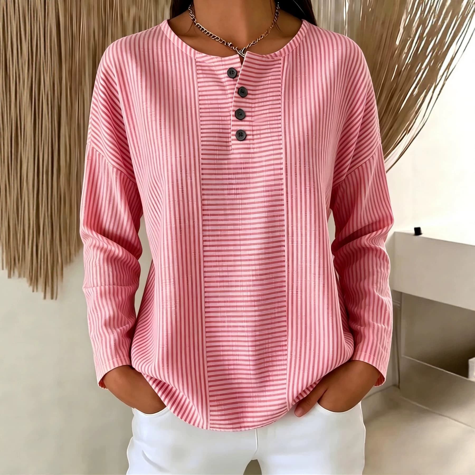 Womens Casual Striped Long-Sleeve T-Shirt