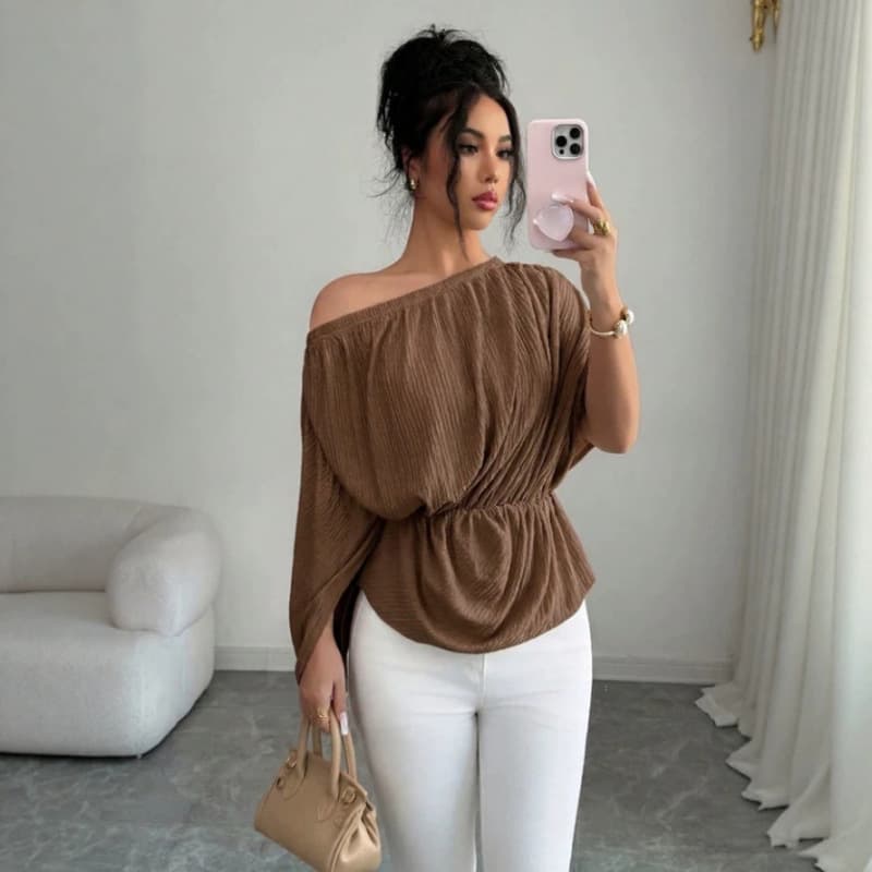 Womens Off-shoulder Top Solid Color Fashionable And Casual New Style