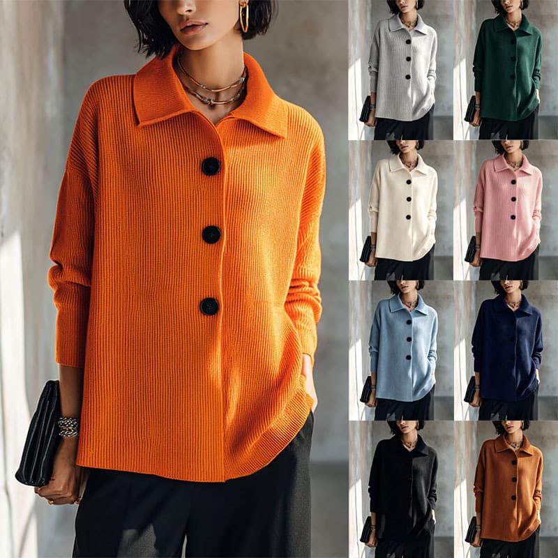 Women's Loose Vertical-Striped Single-Breasted Knitted Jacket