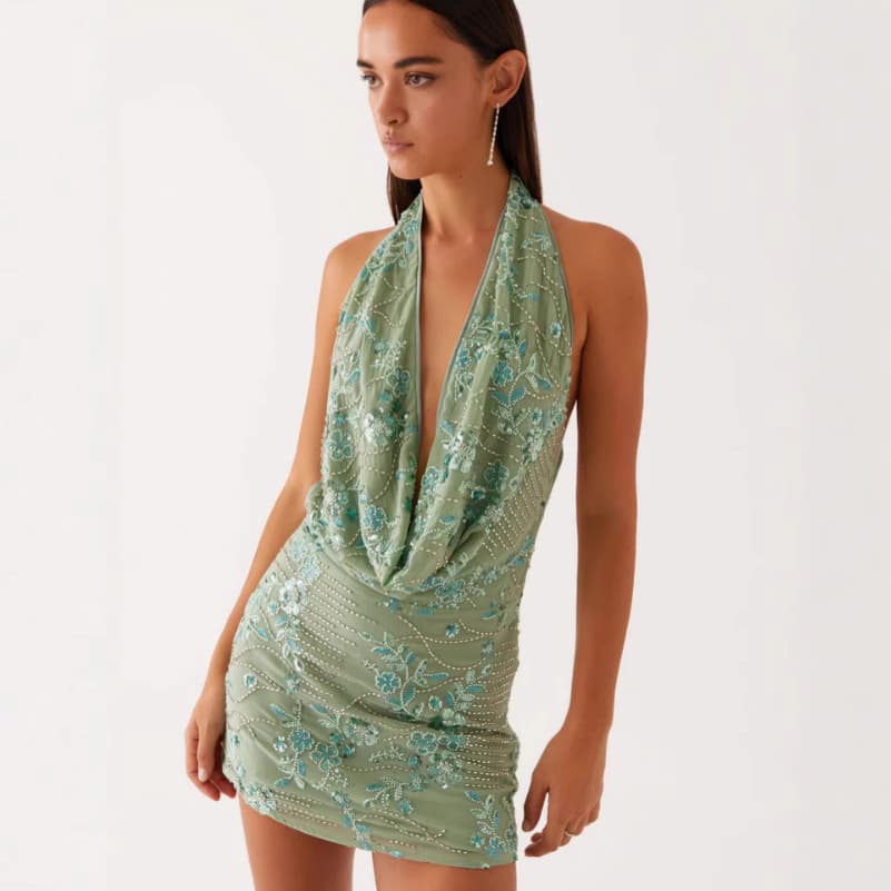 Elegant V-neck Printed Halter Dress For Women
