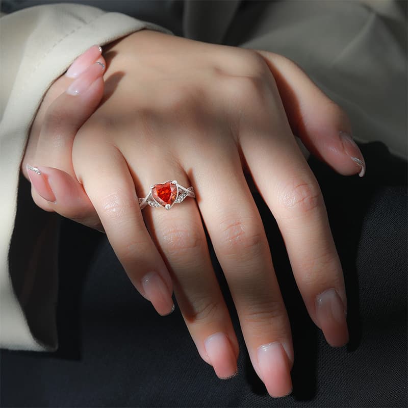 Color Gemstone Ice-Flower Cut Heart Ring