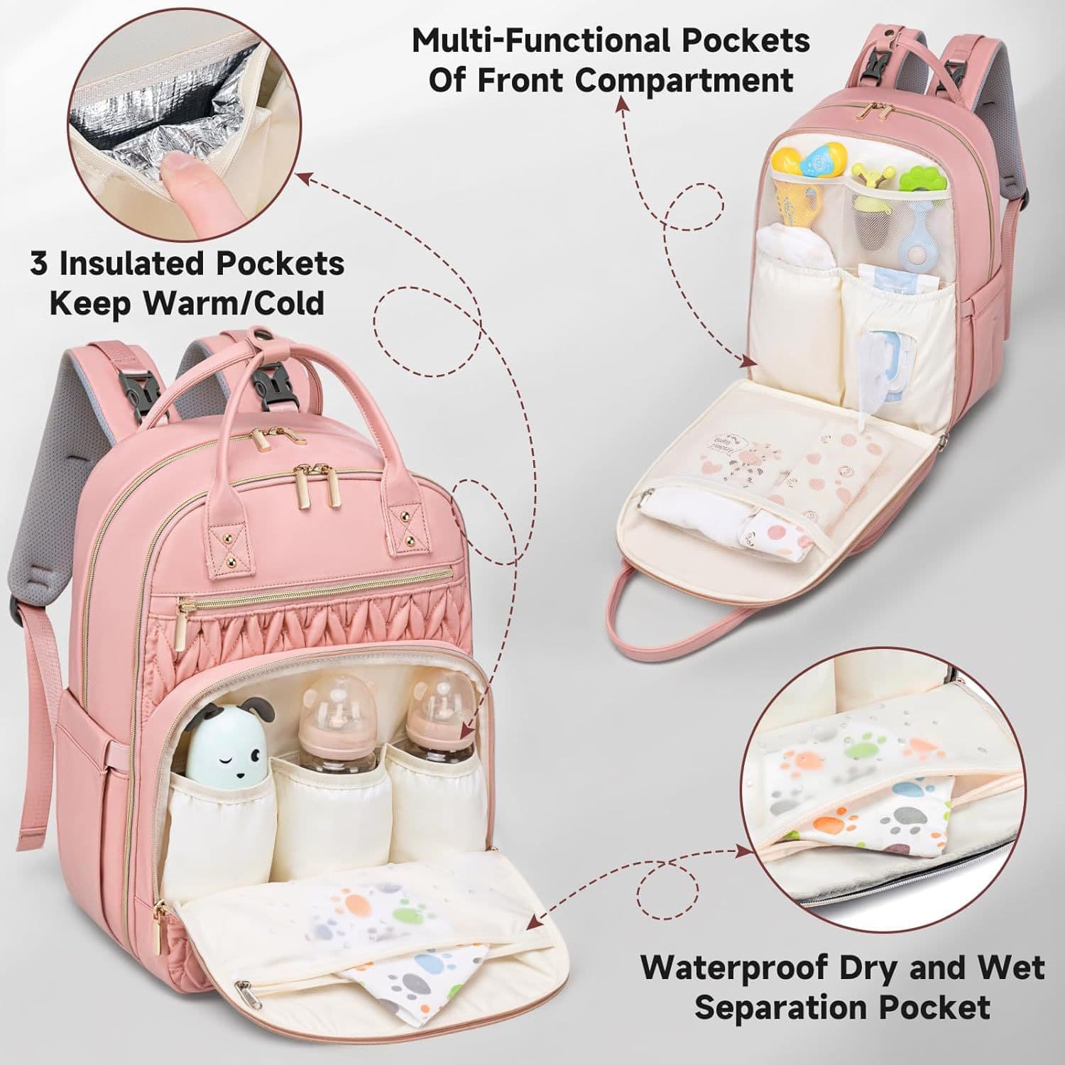 Large-Capacity Fashionable Waterproof Baby Travel Backpack With Diaper Changing Pad
