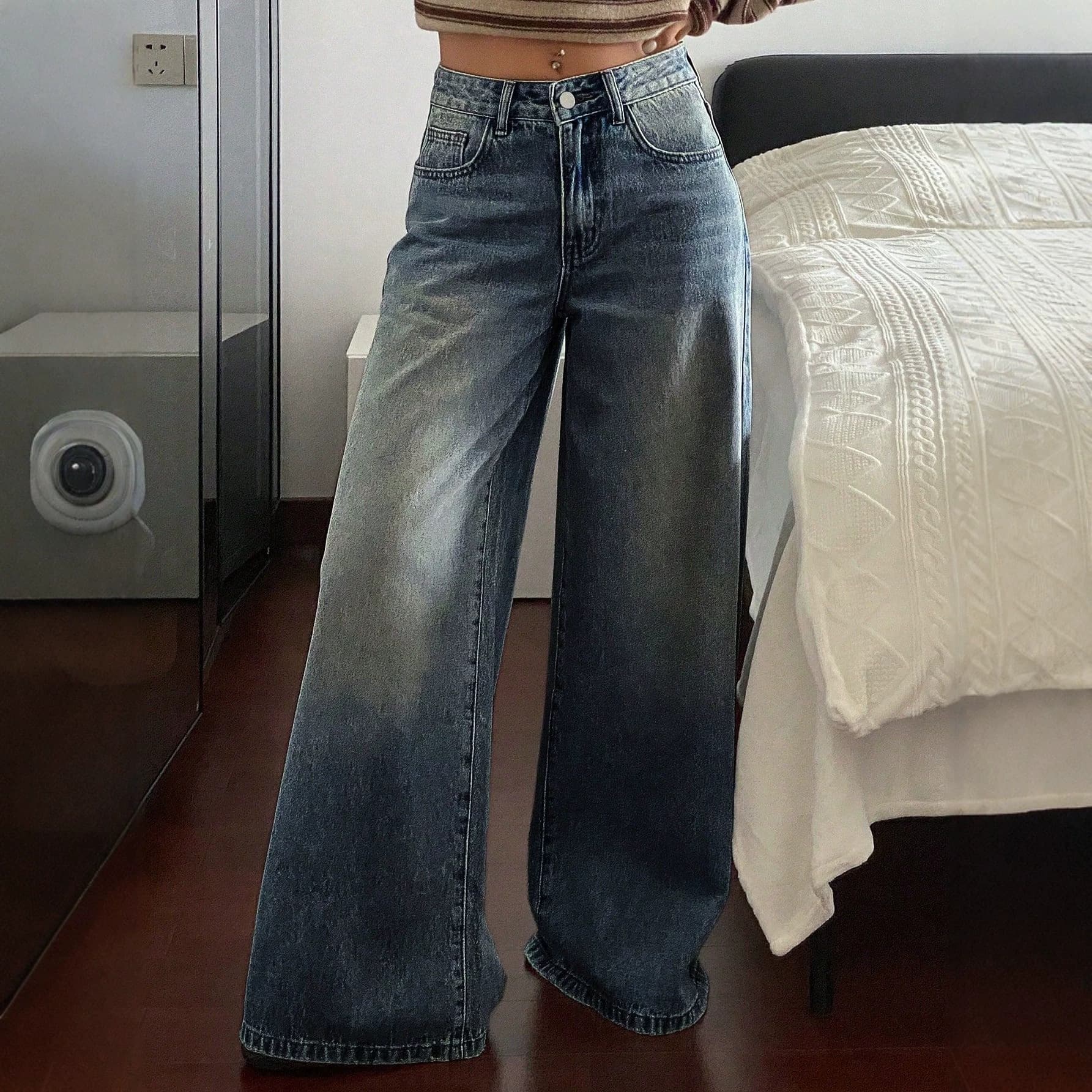 American Style Wide Leg Straight Leg Jeans Versatile And Slimming