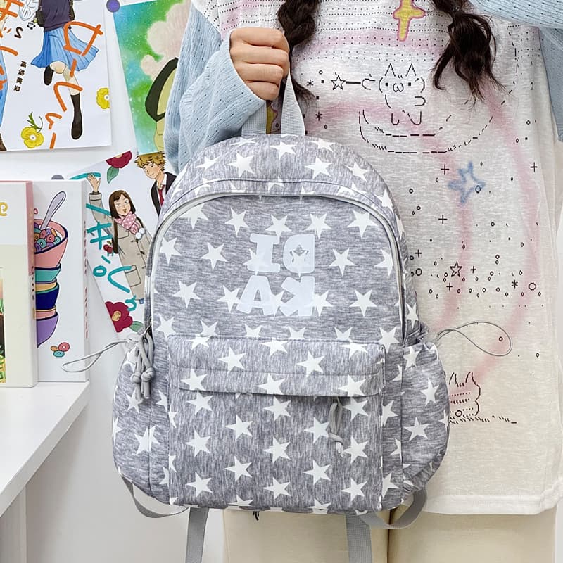 Star-print Backpack Minimalist Letter Design Lightweight