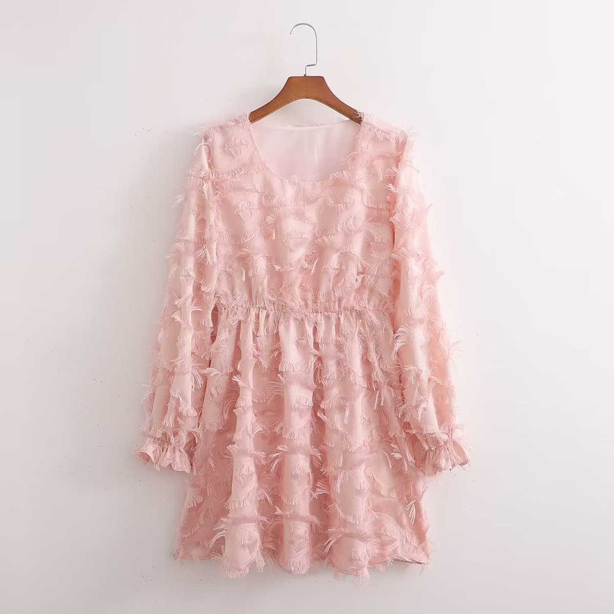 Womens New Long-sleeve Crew-neck Floral-cut Dress