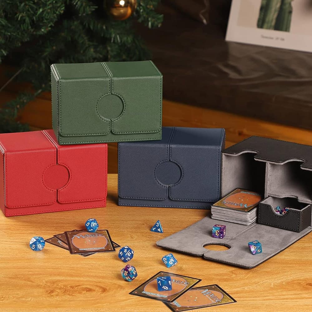 Double-layer PU Plaid-patterned Card Storage Box With Drawers