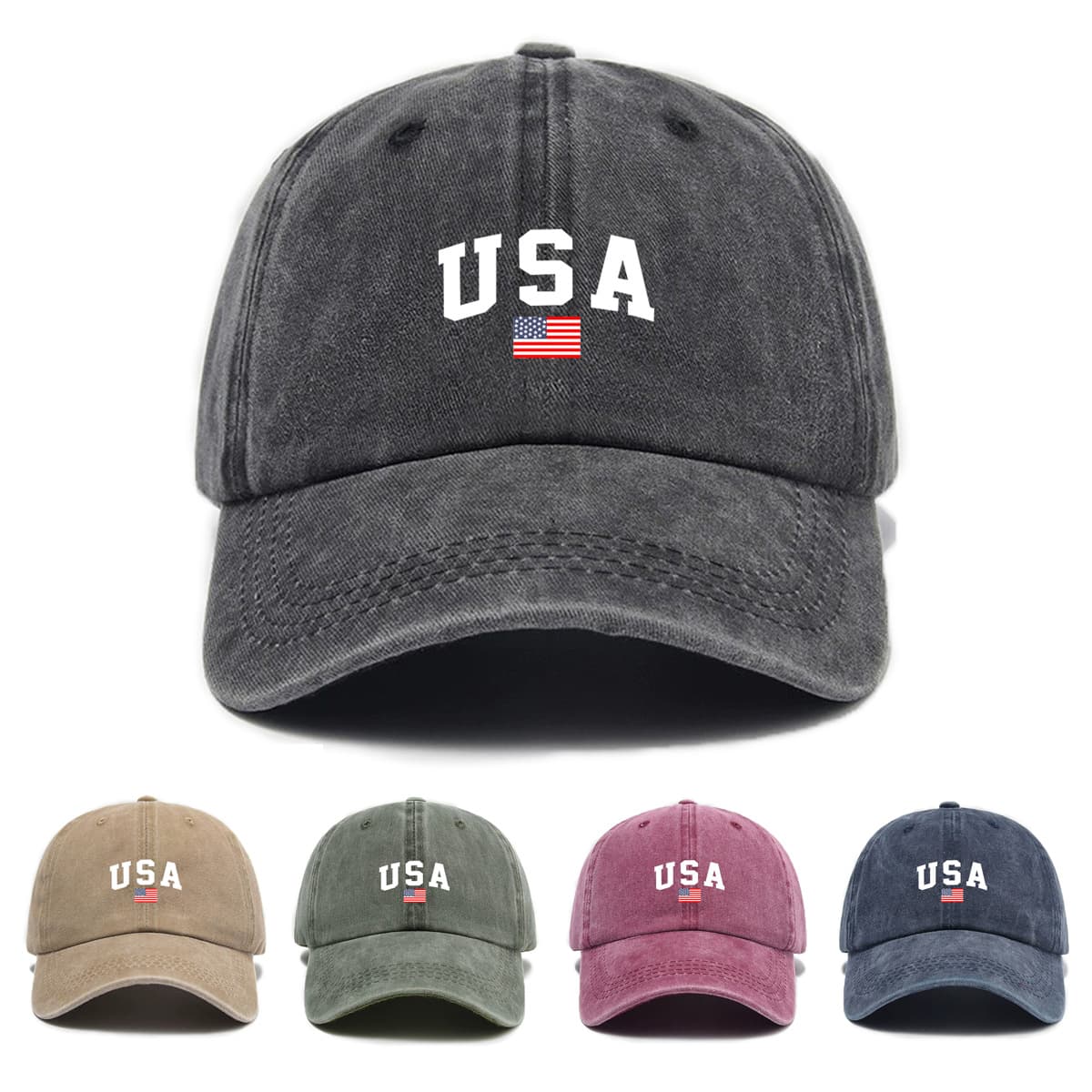 Letter-print Washed-and-distressed Soft-crown Vintage Baseball Cap