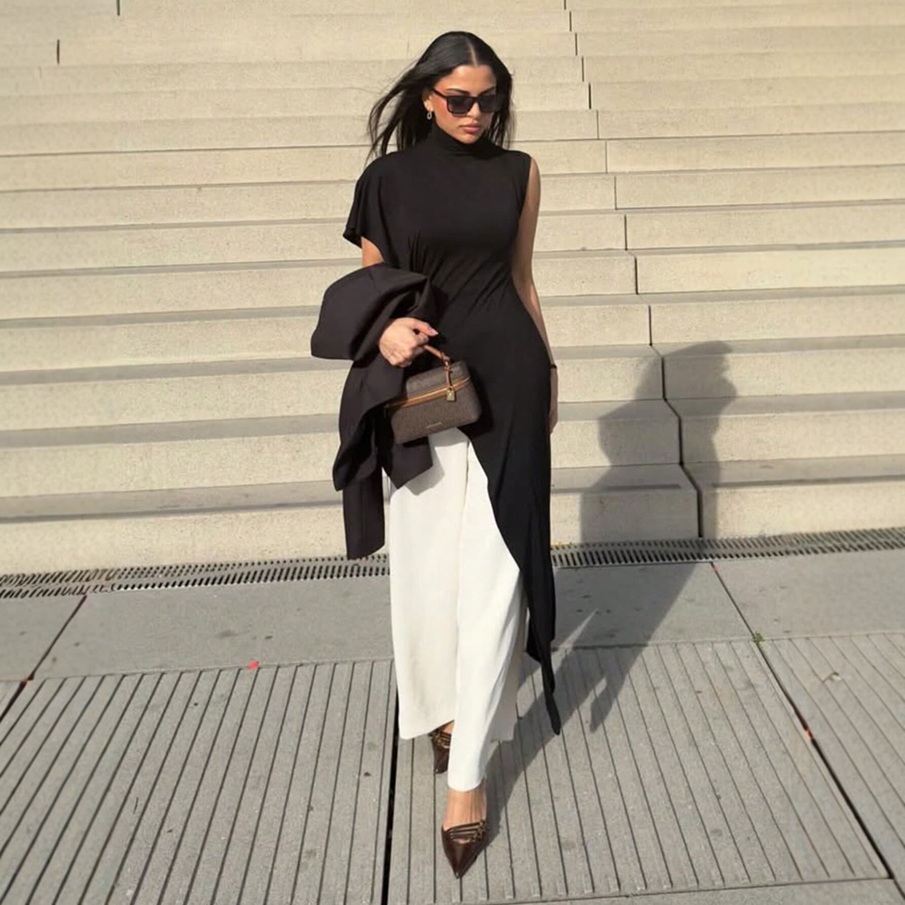 Asymmetric Long Sleeveless T-Shirt Womens Top