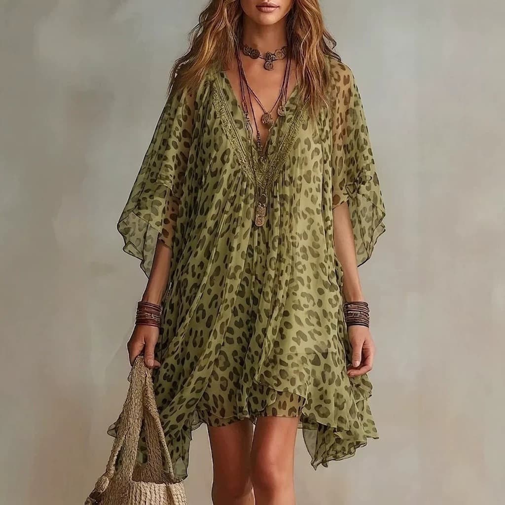 Womens V-neck Chiffon Dress Beach Dress