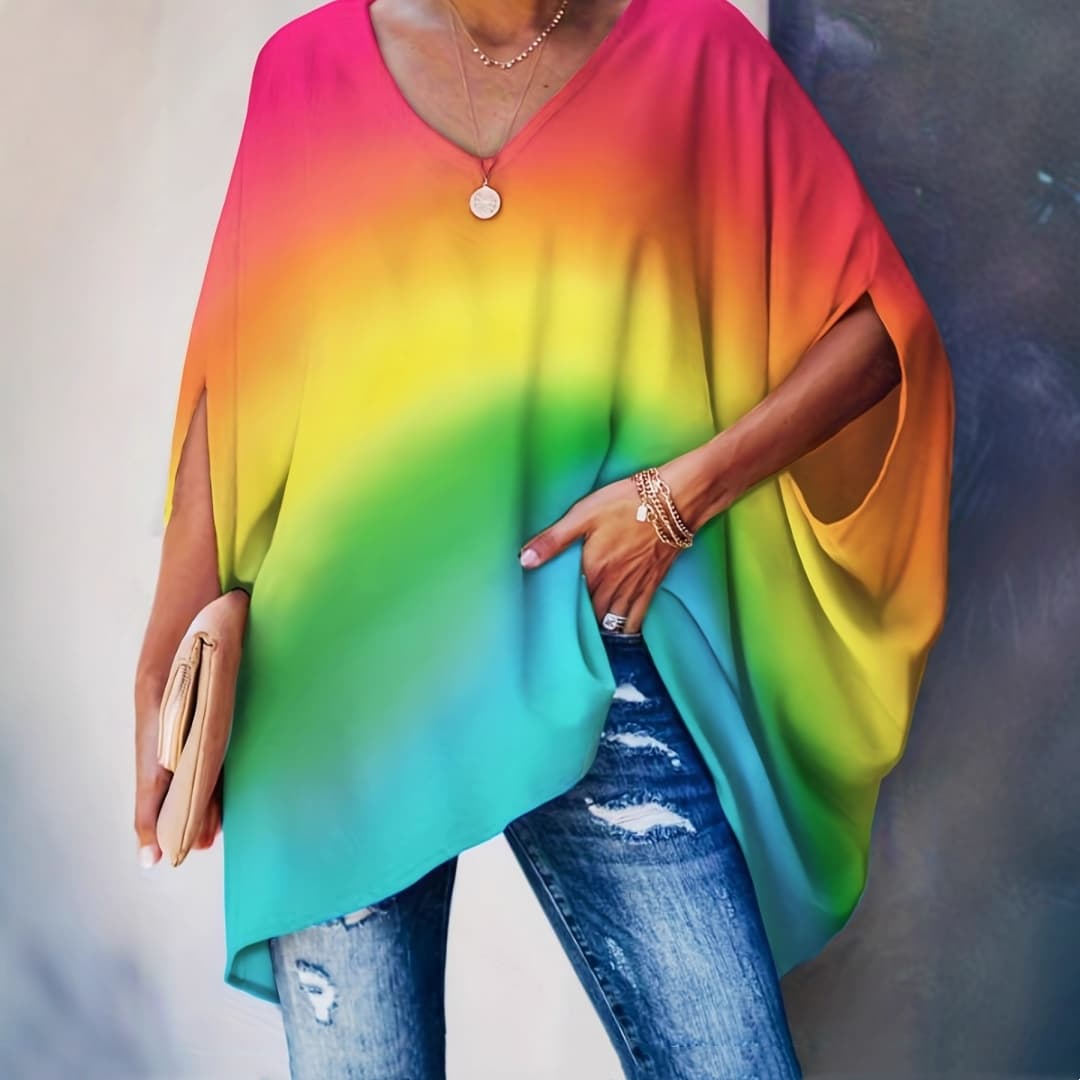 Tie-dye Printed Pullover Batwing Sleeve T-Shirt, Loose-Fit Stylish T-Shirt