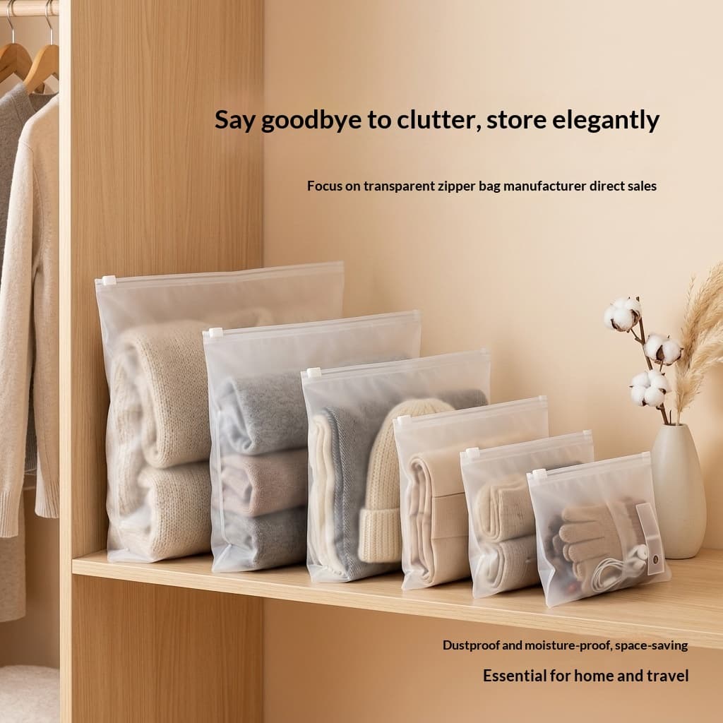 Transparent Frosted Zipper Clothing Bags