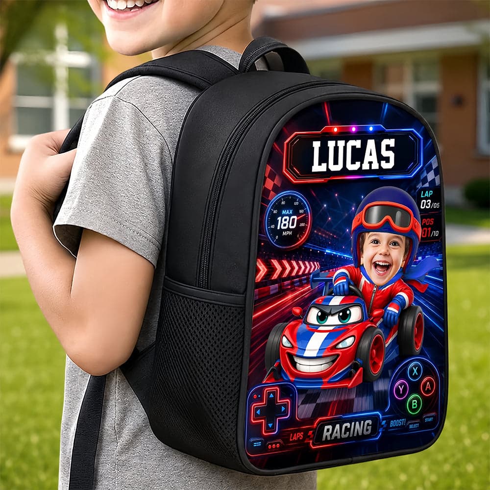 Custom Photo Kids Front Printed Backpack Personalized Back To School Gifts For Kids Cruising Into