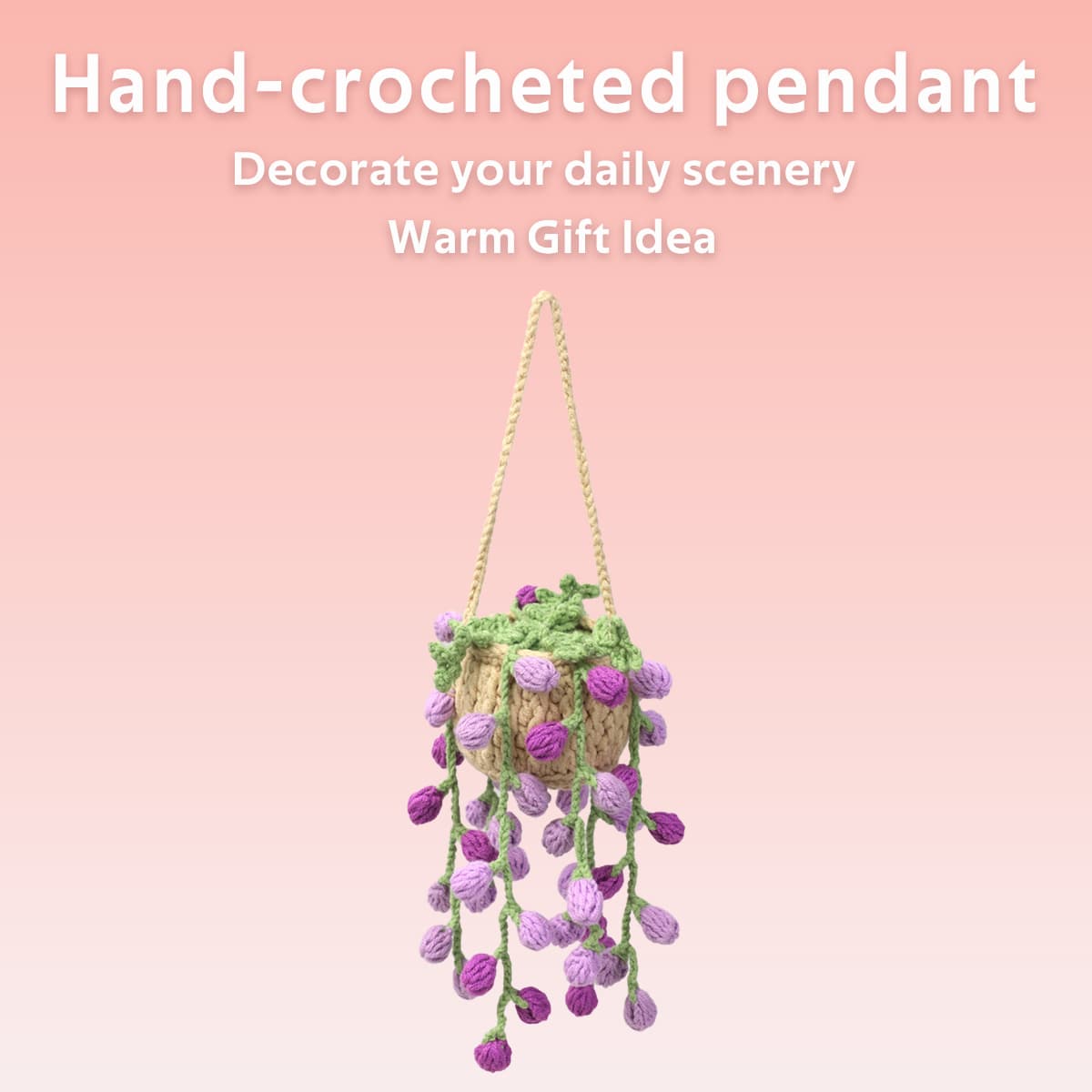 Handmade Crochet Hanging Potted Ornament With Trailing Purple Flower Buds Everlasting Soft Yarn Crochet Blossom Indoor Home Hanging Decor