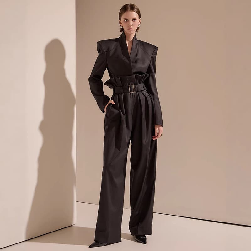 Fitted-waist Wide-leg Pants, Black Casual Pants For Women, Springsummer