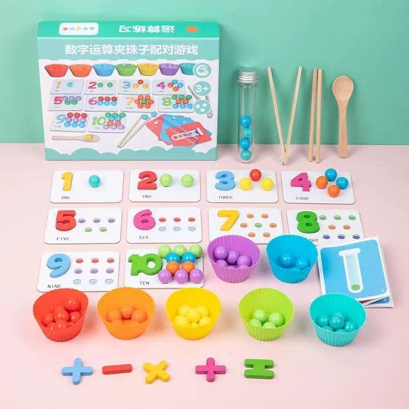 Montessori Early-learning Math Toy Educational Bead-picking Set For Number Recognition And Matching