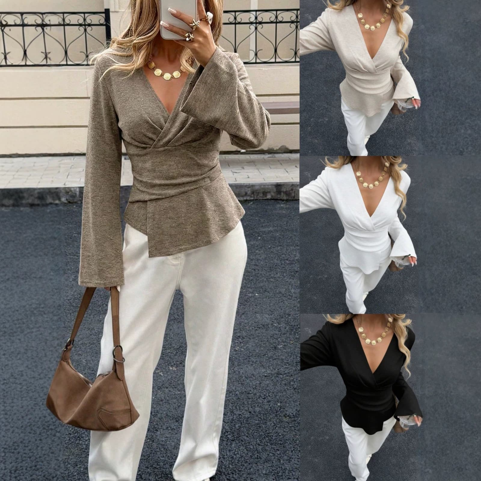 Irregular-hem Long-sleeve Designer Womens T-shirt