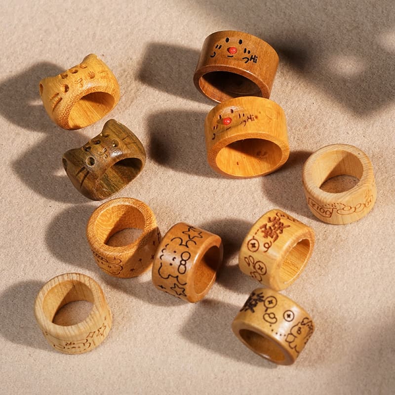 Wooden Carved Retro Niche Ring