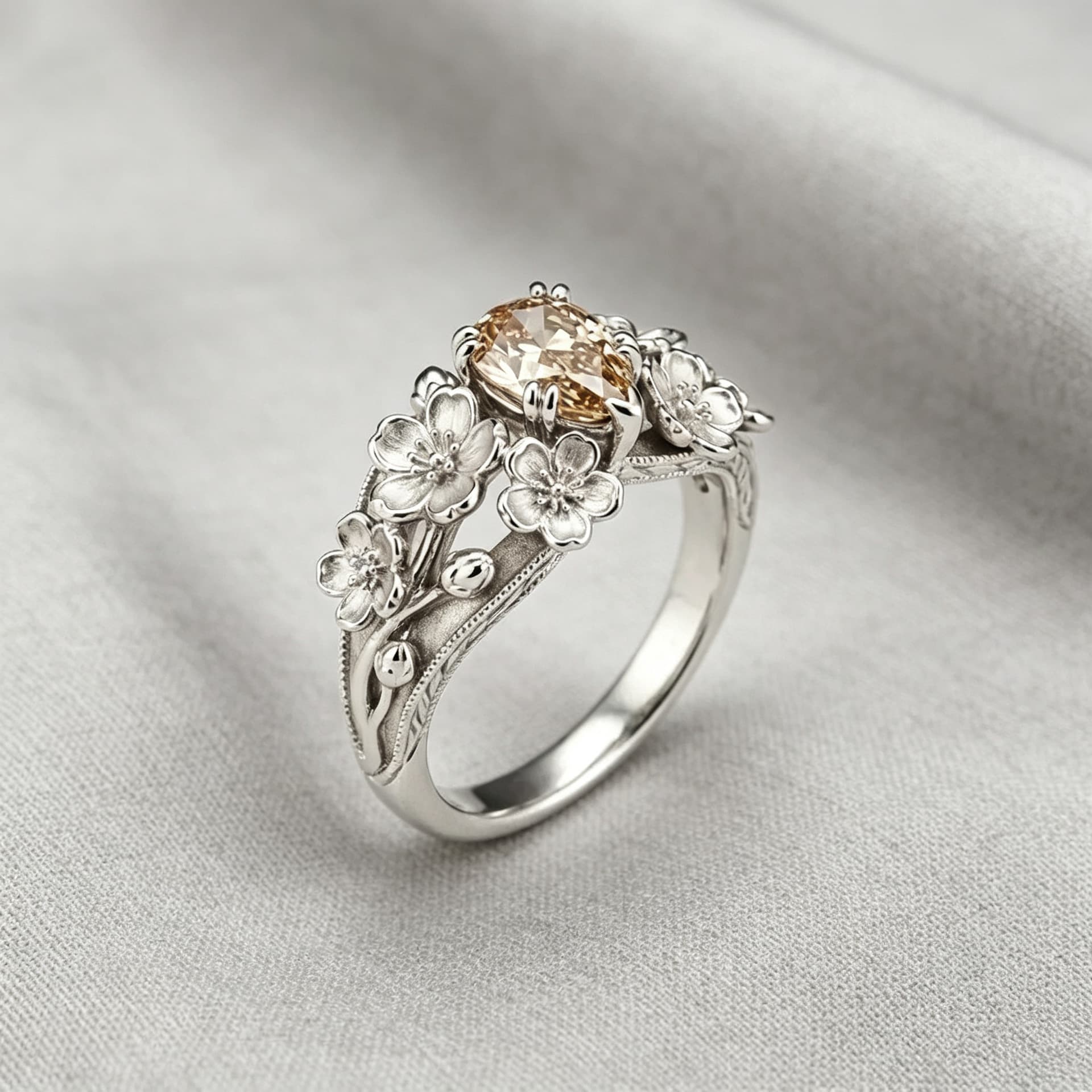 Womens Personalized Minimalist Vintage Flower Ring