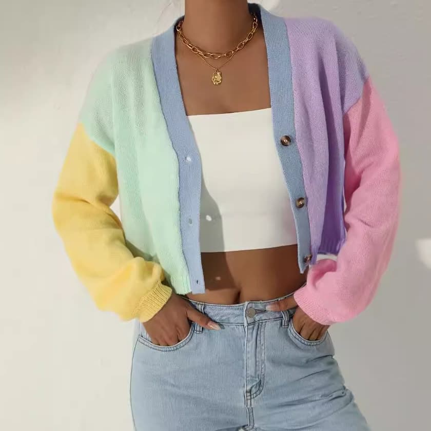 Color-block Dopamine Sweater Cardigan Coat