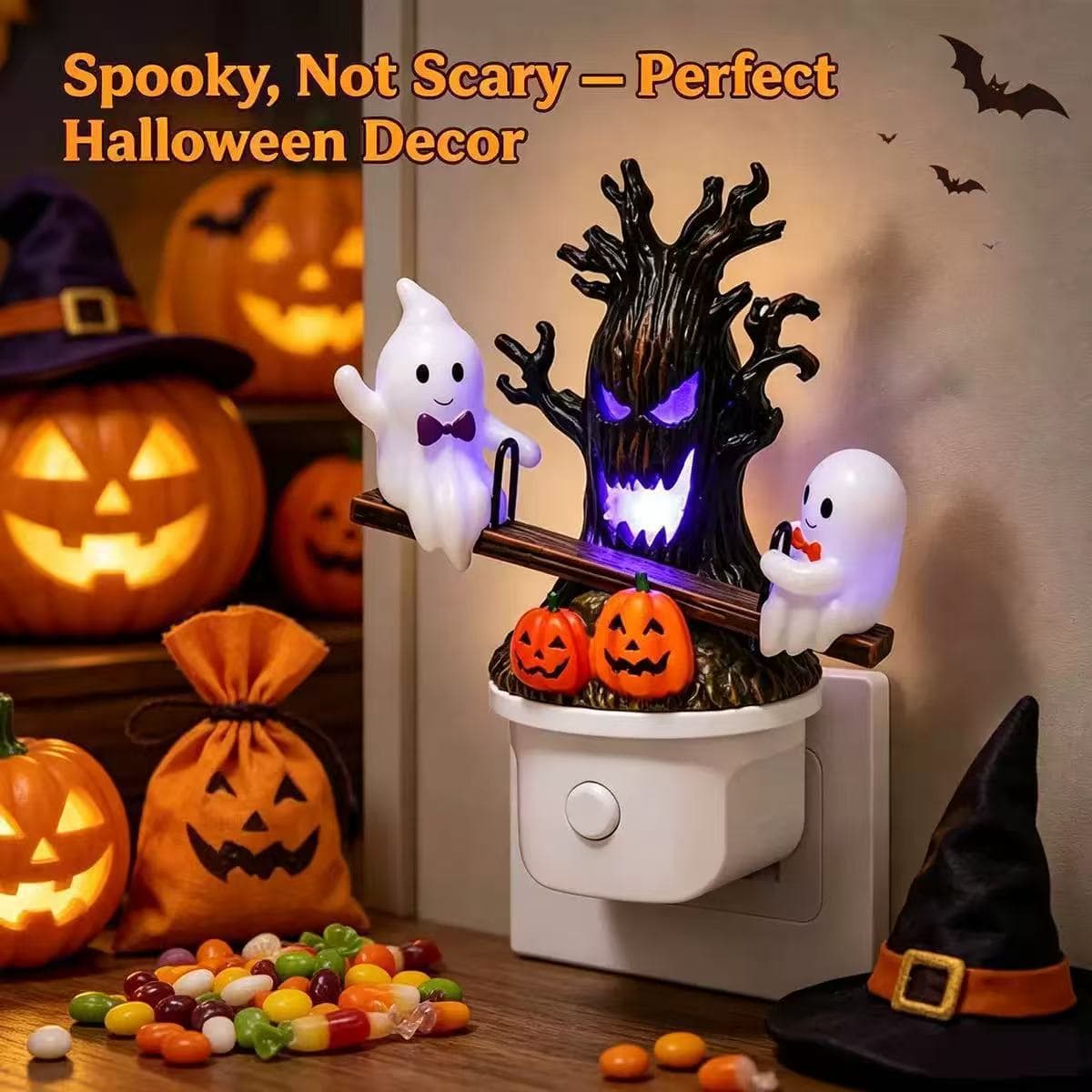 Resin Decorative Night Light Swing Ghost For Halloween Decoration