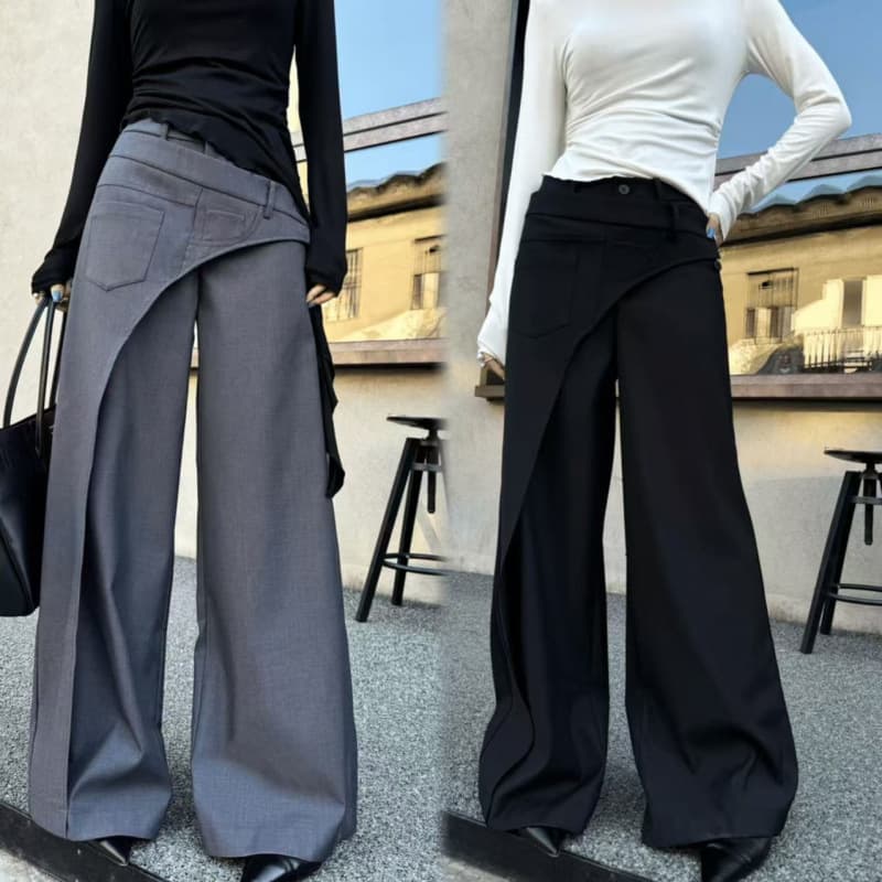 Irregular Diagonal-paneling Arrival Fashionable Loose-fit Figure-flattering Wide-leg Pants