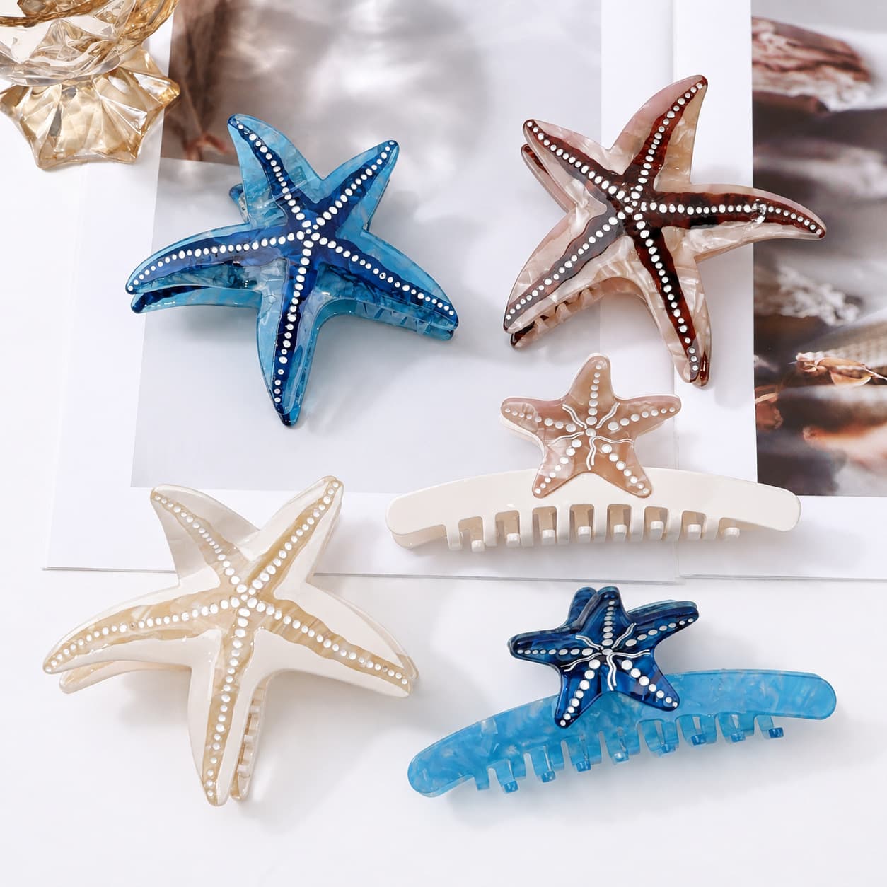 Acetate Starfish Hair Clip - Women's Fashionable Side Claw Clip for Daily Wear and Beach Style
