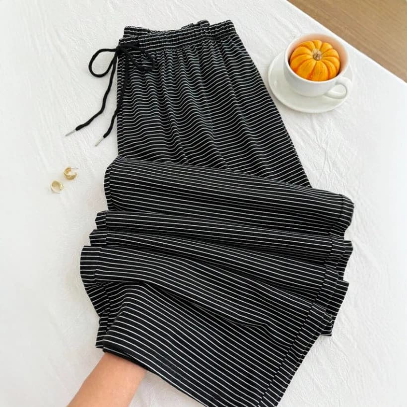 Starchy-feel Striped Wide-leg Pants Womens Casual And Versatile