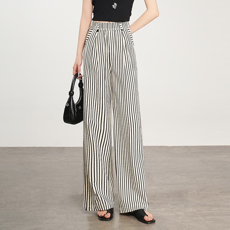 High-waisted Draping Loose-fit Figure-flattering Straight-leg Pants
