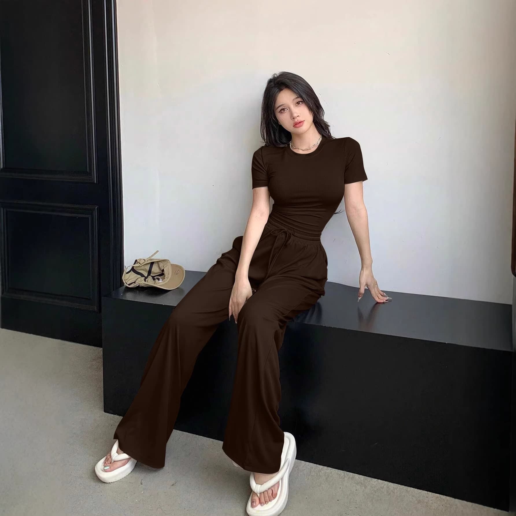 Womens Casual Fashion Solid-Color Leisure Set