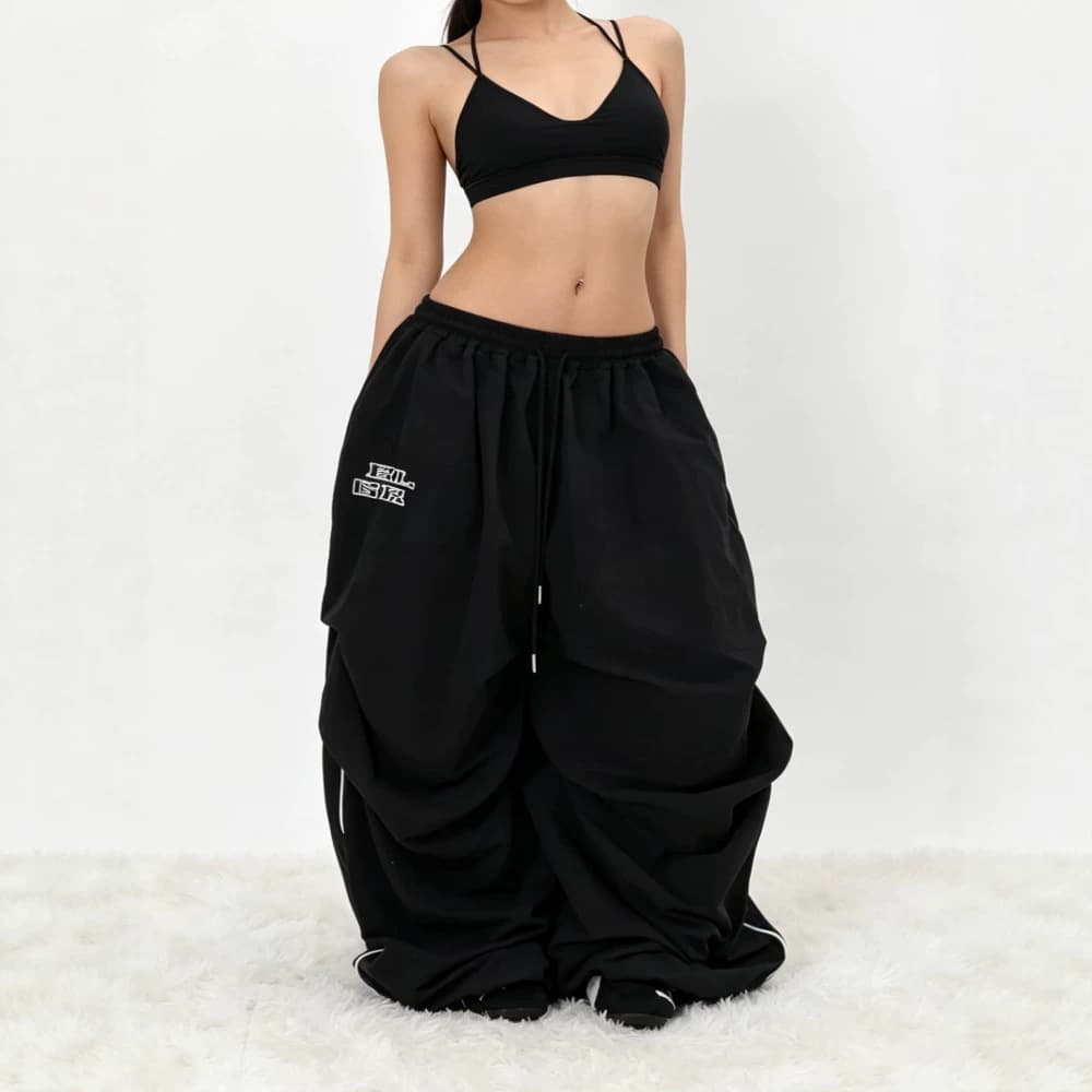 Retro Drawstring Wide-leg Cargo Pants For Women