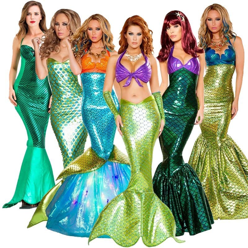 Halloween Costume Mermaid Princess Long Dress Set
