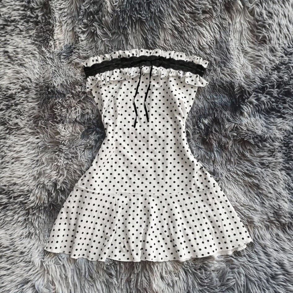 Womens Cinched-waist French-style Polka-dot Tube Top