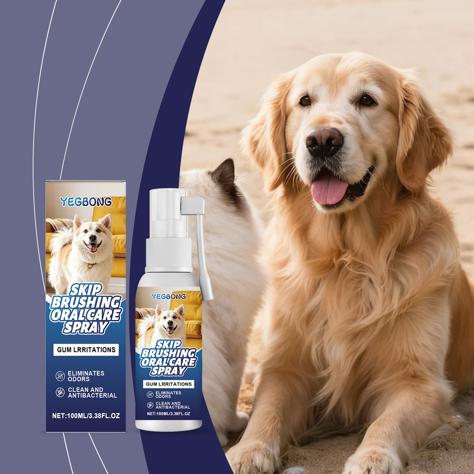 Yegbong Pet Oral Care Spray Freshens And Cares For Pets' Breath, Cleans Tartar And Yellow Teeth, Dental Care