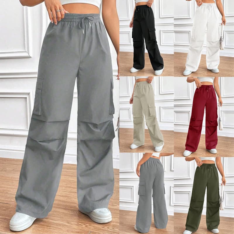Spring And Summer Thin Elastic Waist Drawstring High Waist Cover Bag Design Loose Commuter Work Pants For Women
