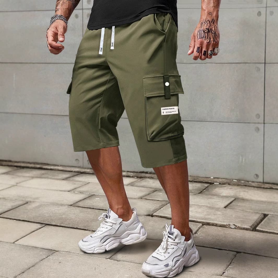 Cross-Border European Size Thin Straight Cropped Pants Men's Summer Cargo Shorts Loose Boys' Sports Over-The-Knee Casual Mid-Pants
