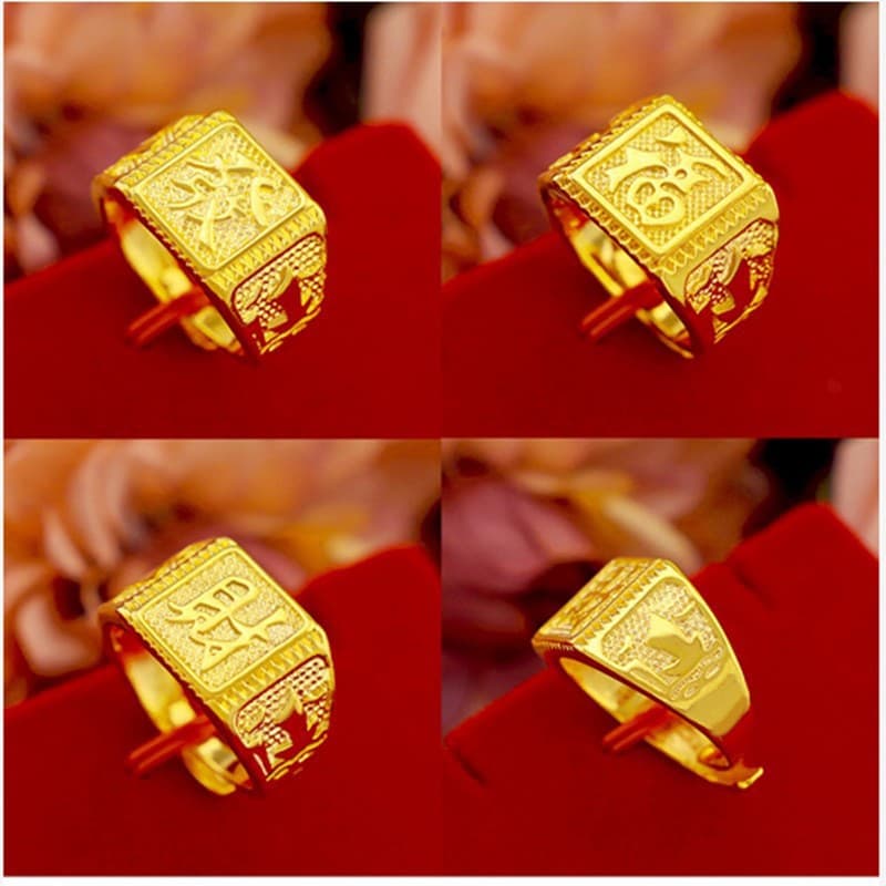 2025 Vietnamese Sand Gold Factory Direct Sales Gold-Plated Men's Fashionable Open Fortune Ring Street Stall Supply Wholesale